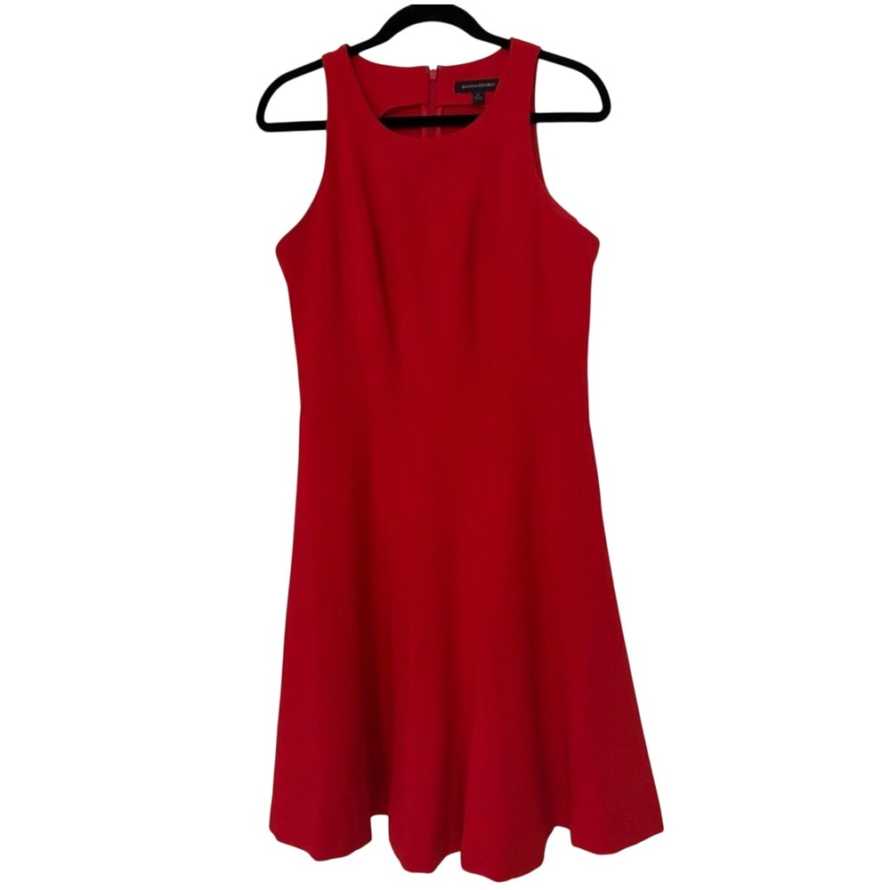 Banana Republic Fit and Flare Dress Womens 6 Red Sleeveless Princess Seams